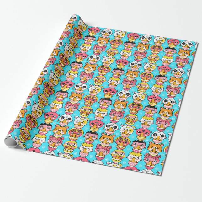 Papier Cadeau Papier Motif Monster mignon (Déroulé)