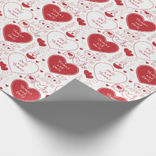 Papier Cadeau Papier Motif Valentine - Rouge sur blanc