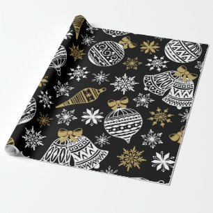 Papier Cadeau Papier noir avec papier Motif de Noël blanc