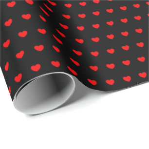 Papier Cadeau Papier Noir Enveloppé Avec Petits Coeurs Rouges
