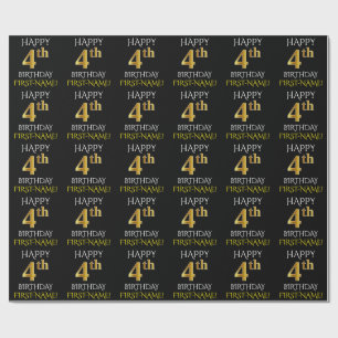 Papier Cadeau Papier noir, "HAPPY 4th BIRTHDAY"