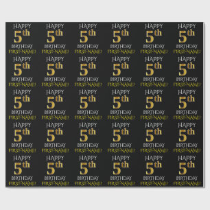 Papier Cadeau Papier noir, "HAPPY 5th BIRTHDAY"