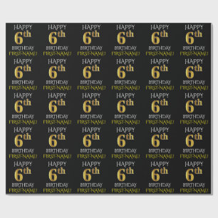 Papier Cadeau Papier noir, "HAPPY 6th BIRTHDAY"