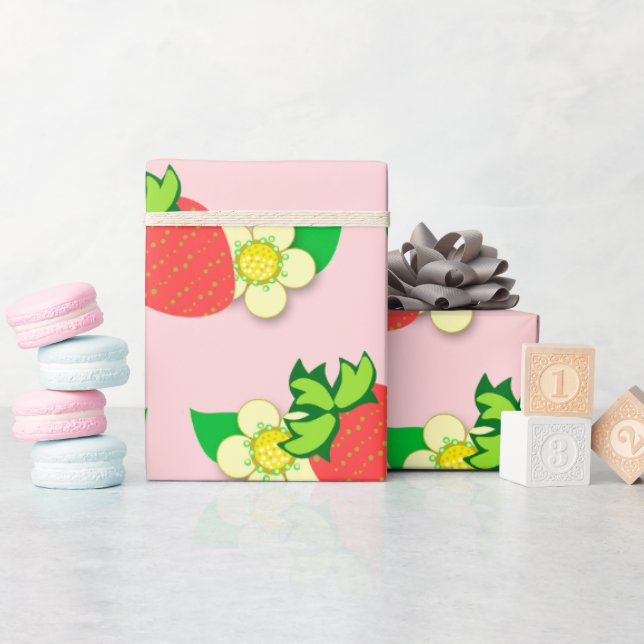 Papier Cadeau Papier papier d'emballage rose fraise et fleur (Baby Shower)