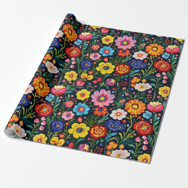 Papier Cadeau Papier peint à la main d'Art populaire polonais (Déroulé)