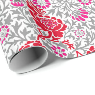 Papier Cadeau Papier peint floral jacobéen, rouge profond, rose 