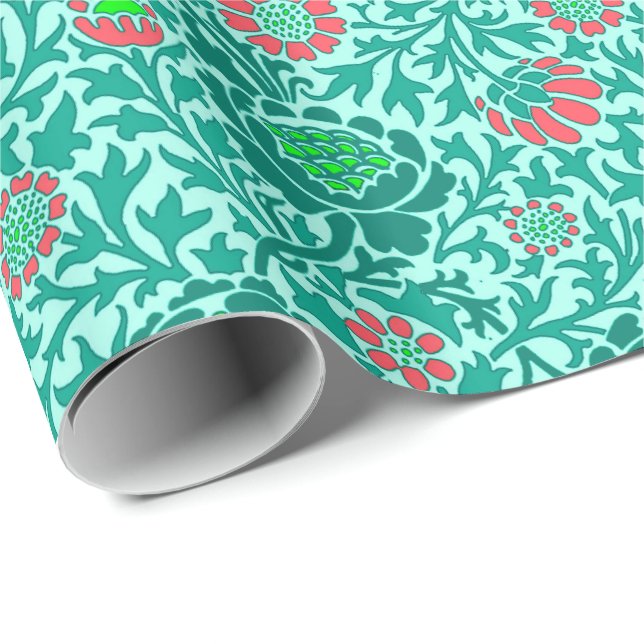 Papier Cadeau Papier peint floral jacobéen, Turquoise, Aqua & Co (Coin rond)