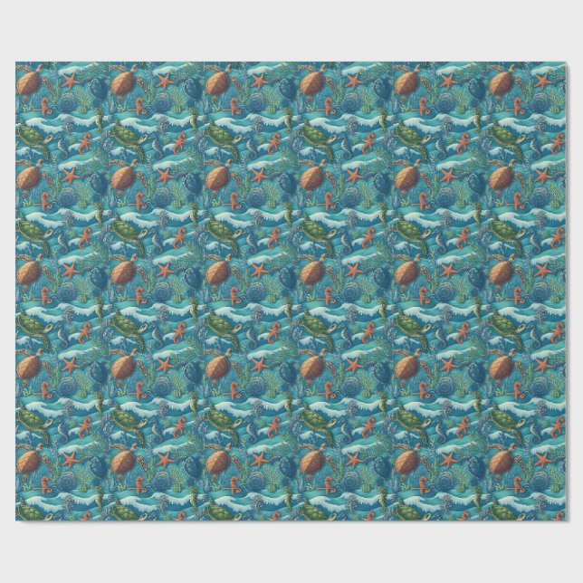 Papier Cadeau Papier peint Motif Marine Life sans soudure (Plat)