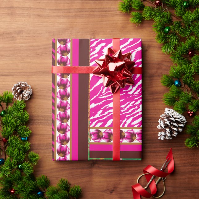 Papier Cadeau papier peint rose et blanc avec croix dessus (Cadeau de vacances)