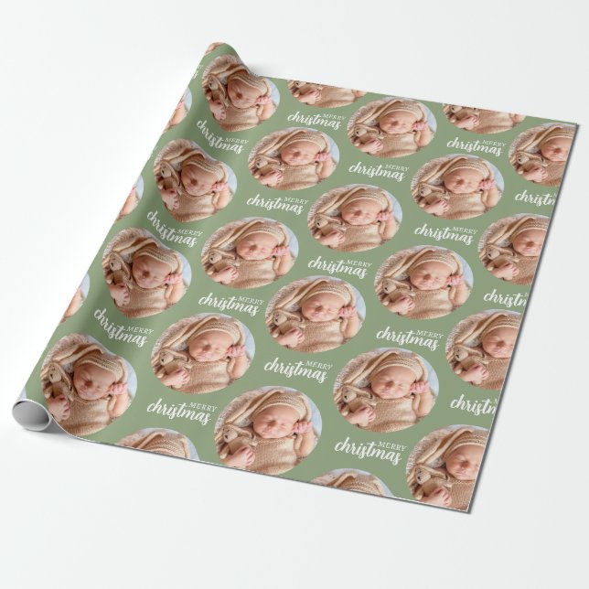 Papier Cadeau Papier photo de Noël vert personnalisé (Déroulé)