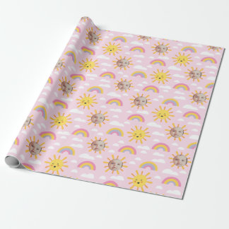 Papier Cadeau Papier photo personnalisé Pink Happy Sun et Sky