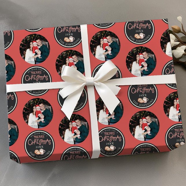 Papier Cadeau Papier photo rouge avec message (Christmas Family Wrapping Paper)