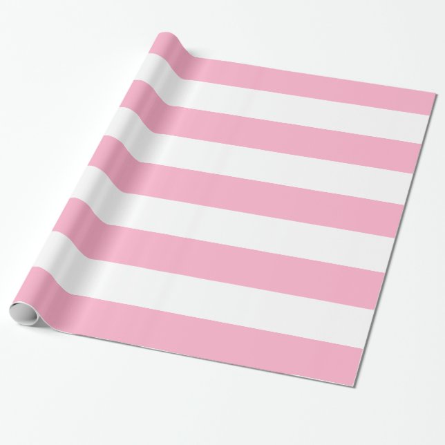 Papier Cadeau Papier rayé de rose et blanc d'emballage cadeau (Déroulé)