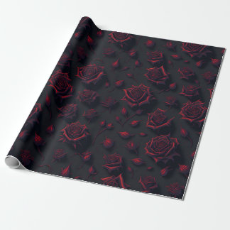 Papier Cadeau Papier rose à Motif à fleurs rouges profondes