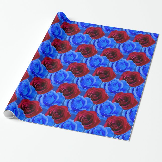 Papier Cadeau Papier Rose bleu Papier Rose romantique (Déroulé)