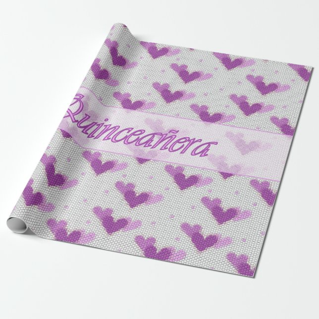 Papier Cadeau Papier rose d'enveloppe de coeurs pourpres de (Déroulé)