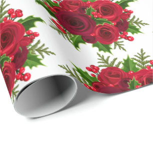 Papier Cadeau Papier-Roses rouges pour les fêtes