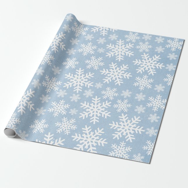 Papier Cadeau Papier Snowflake Blue Holiday Motif d'hiver (Déroulé)