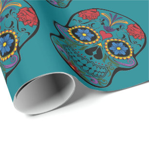 Papier Cadeau Papier turquoise d'emballage cadeau de crâne