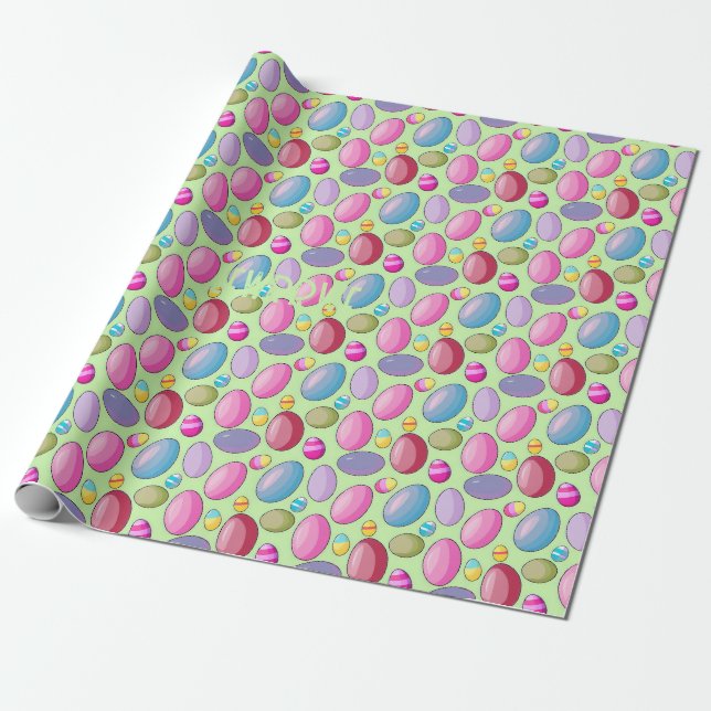 Papier Cadeau Papier vert à Motif d'oeuf de Pâques mignonne (Déroulé)