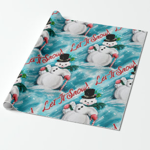 Papier Cadeau Papier Vintage Snowman "Let It Snow"