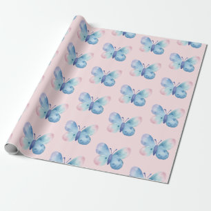 Papier Cadeau papillon baby shower, rose et bleu aquarelle