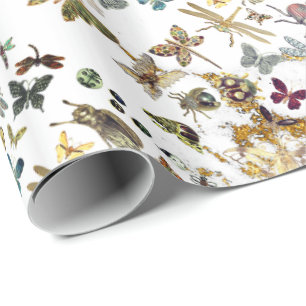 Papier Cadeau Papillon blanc de prairie Insectes Gems Marbre