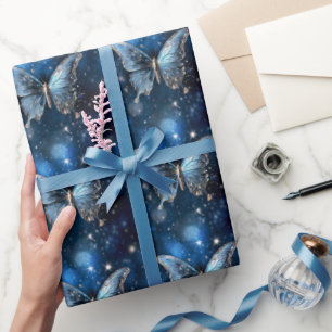 Papier Cadeau Papillon bleu magique enchanté imaginaire lunaire
