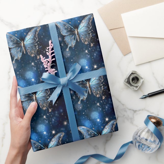 Papier Cadeau Papillon bleu magique enchanté imaginaire lunaire (Cadeaux)