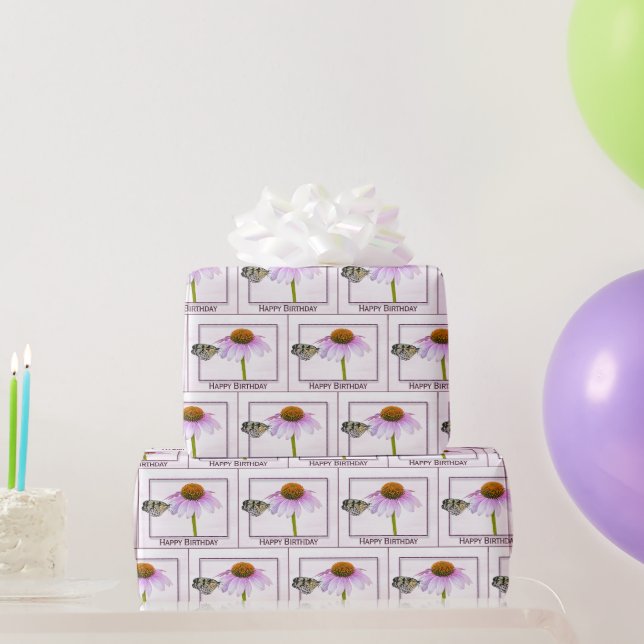 Papier Cadeau Papillon d'anniversaire sur la fleur de cône (Cadeaux de fête)