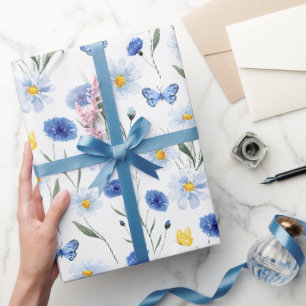 Papier Cadeau Papillon de prairie de fleurs sauvages aquarelle b