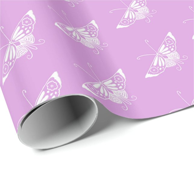 Papier Cadeau Papillon déco stylisé - orchidée légère (Coin rond)