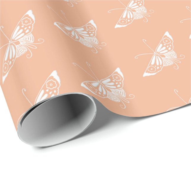 Papier Cadeau Papillon Deco stylisé - pêche (Coin rond)