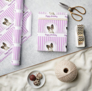Papier Cadeau Papillon Dog and Lavender Stripes Joyeux Anniversa