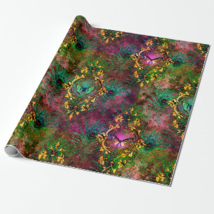 Papier Cadeau Papillon en plumes de paon victorien élégant viole