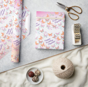 Papier Cadeau Papillon fête d'anniversaire Enfants colorés