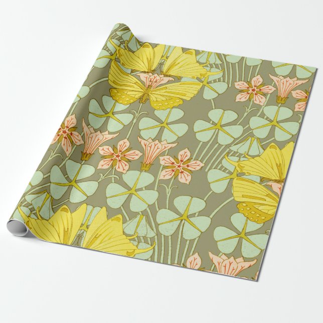 Papier Cadeau Papillon Floral Art Nouveau (Déroulé)