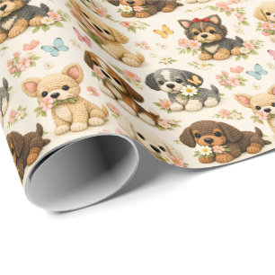 Papier Cadeau Papillon Floral Chiot Mignon