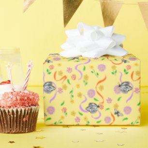 Papier Cadeau Papillon floral jaune