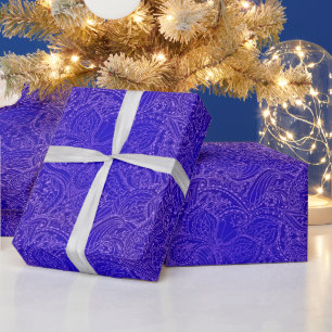 Papier Cadeau Papillon Floral Moderne Bleu Naturel Luxe