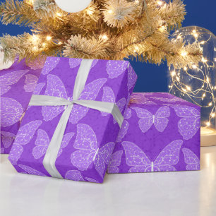 Papier Cadeau Papillon floral naturel moderne violet luxueux