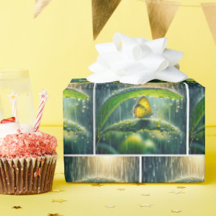 Papier Cadeau Papillon jaune dans une douche à pluie
