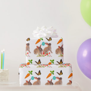 Papier Cadeau Papillon lapin de Pâques et vacances Carotte