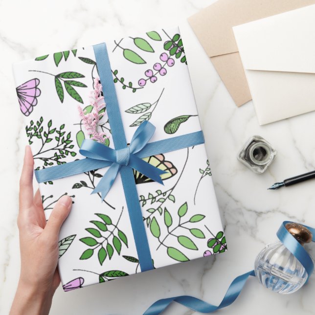 Papier Cadeau Papillon lunaire et Feuilles forestiers (Cadeaux)