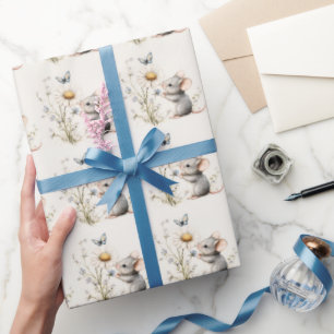 Papier Cadeau Papillon Marguerite Souris Grise