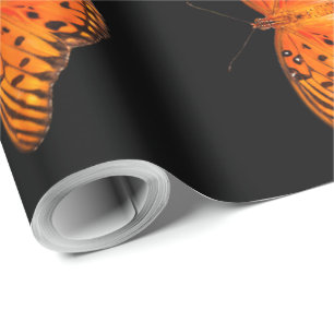 Papier Cadeau Papillon passion orange brun sur noir