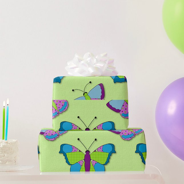 Papier Cadeau Papillon patchwork sur fond vert (Créateur téléchargé)