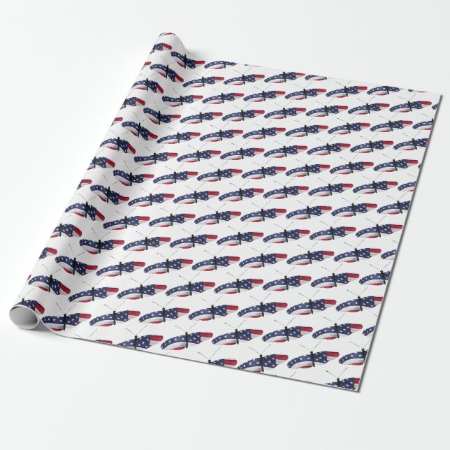 Papier Cadeau papillon patriotique sur blanc (Déroulé)