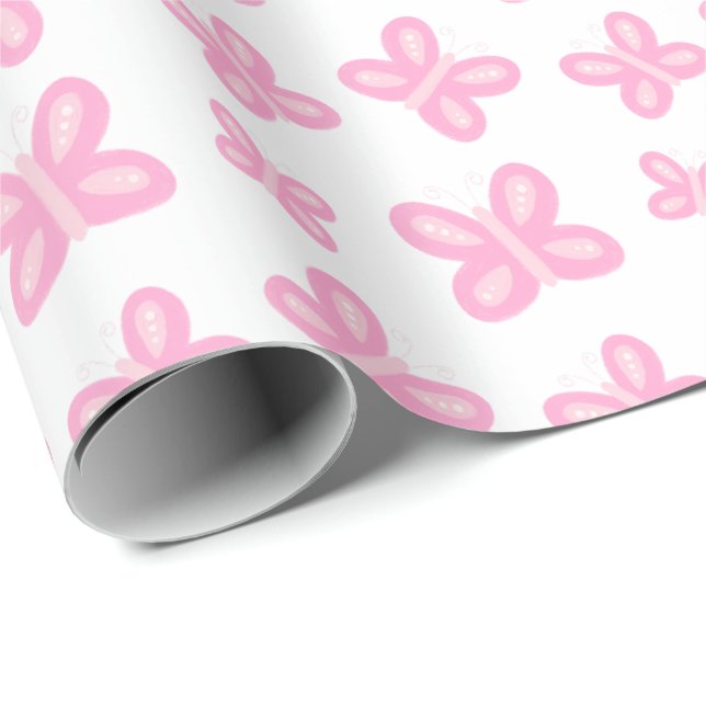 Papier Cadeau Papillon rose doux (Coin rond)
