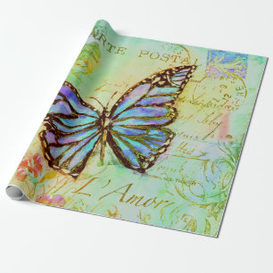 Papier Cadeau Papillon sarcelle et violet 